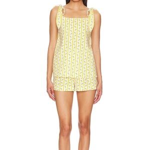 Yellow and White Floral Chemise with Delicate Straps